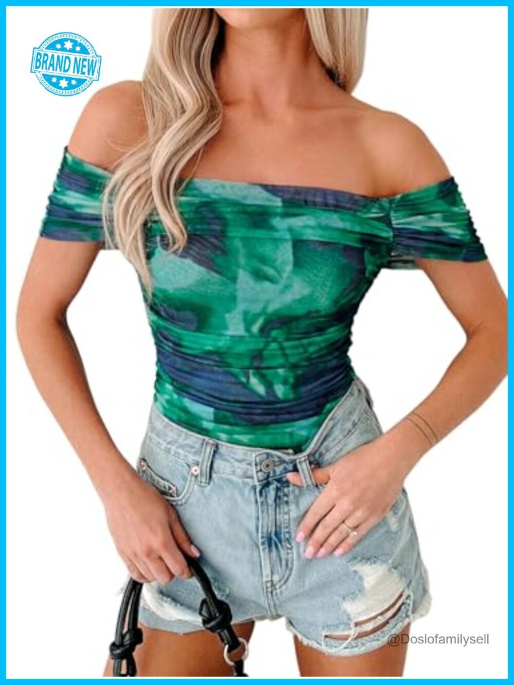 Mesh Off Shoulder Ruched Fitted Top Short Sleeve Y2K Going Out Blouse